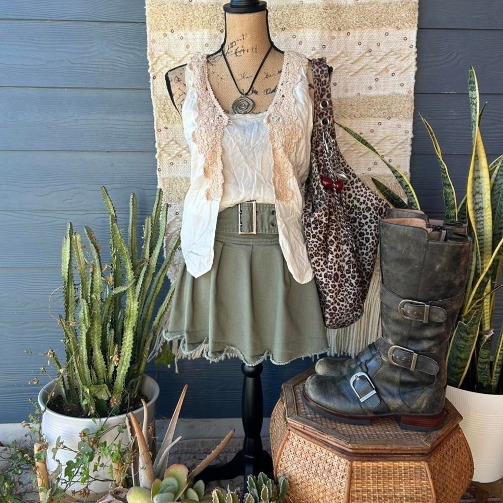 Sanity is my Vanity Cream and tan crochet lace top and vest set‎